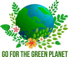 partire per il verde pianeta concetto con globo e verde foglia. ecologia design sfondo su bianca vettore