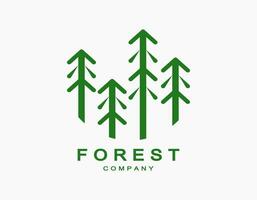 semplice verde foresta logo di sempreverde, pini, abete rosso, cedro. rustico retrò Vintage ▾ design vettore. alberi logo con linea arte design. vettore