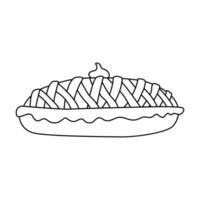 Mela torta scarabocchio mano disegnato vettore illustrazione nero schema.