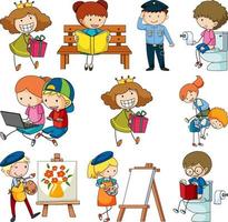 set di diversi doodle bambini personaggio dei cartoni animati vettore