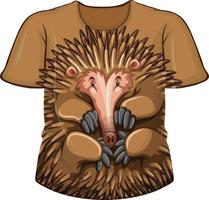 parte anteriore della t-shirt con motivo echidna vettore