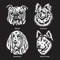 teste di cane di diverse razze illustrazione vettoriale su nero