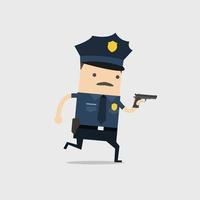 la polizia correva con una pistola in mano. personaggio dei cartoni animati poliziotto divertente. vettore
