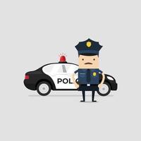 poliziotto in uniforme con auto della polizia. vettore