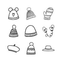 set di icone vettoriali di capi di abbigliamento invernali disegnati a mano