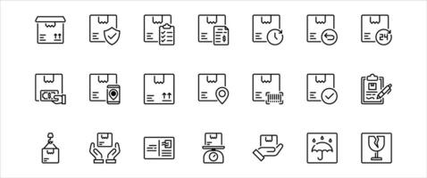 scatola icone. pacchetto, consegna scatole, carico scatola. carico distribuzione, esportare scatole, ritorno pacco icone. spedizione di merce, Aperto pacchetto. modificabile vettore impostare.