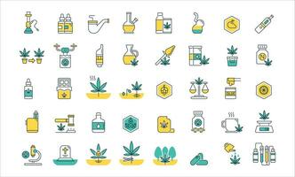 cannabidiolo. marijuana. fumo cannabis, relazionato linea icona impostare, vettore segni e simboli collezione.