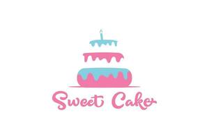 dolce torta logo design con candela. compleanno torta concetto. vettore