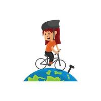 giornata mondiale della bicicletta sull'illustrazione del design del personaggio del globo vettore