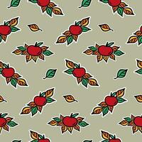 rosso Mela con le foglie senza soluzione di continuità modello per tessile, album o sfondo, autunno raccogliere vettore sfondo