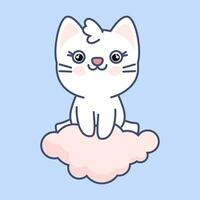 carino kawaii bianca gatto seduta su un' rosa nube vettore