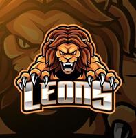 design del logo della mascotte esport della testa di leone vettore