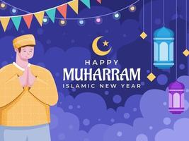 persona che saluta felice 1 muharram islamico capodanno illustrazione. vettore