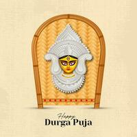 contento Durga puja creativo bandiera design con Durga viso illustrazione indiano Festival vettore
