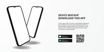 banner per il download di app per telefono cellulare, mockup di smartphone 3d vettore