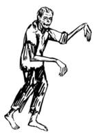 zombie a piedi morto uomo, spaventoso mostro scarabocchio. Halloween mano disegnato vettore illustrazione nel retrò stile. inchiostro schizzo isolato su bianca.