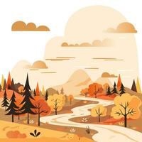 vettore illustrazioni di autunno natura, di stagione paesaggio, montagne, alberi, fiume, strada, i campi per sfondo o bandiera