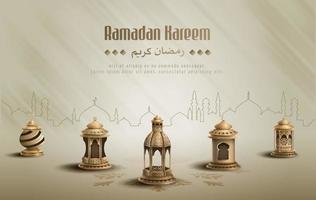 saluti islamici ramadan kareem card design sfondo con lanterne vettore