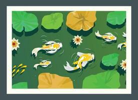 koi pesce pittura disegno, illustrazione di koi pesce nel un' stagno, parete decorazione. casa decorazione la pittura. vettore