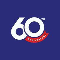 60 ° anniversario bandiera design con moderno lettera logo o numero 60 e rosso nastro su blu sfondo. azienda 60 anni celebrazione distintivo design. compleanno desiderando modello, manifesto, saluto carta. vettore