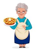 nonna con in mano una deliziosa torta di zucca vettore