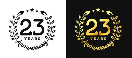 anniversario 23 oro numeri. minimalista design modello, moderno, elegante festeggiare anniversario evento. etichetta, vettore, cartello, illustrazione, striscione, simbolo, icona, disegno, etichetta, etichetta, distintivo, elemento vettore