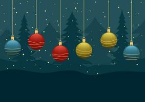Natale paesaggio con sospeso palline vettore