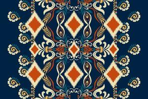 ikat floreale paisley ricamo su blu sfondo.ikat etnico orientale modello tradizionale.azteco stile astratto vettore illustrazione.disegno per trama, tessuto, abbigliamento, avvolgimento, decorazione, pareo, sciarpa