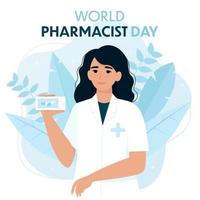 carta della giornata mondiale del farmacista. illustrazione vettoriale in stile piatto