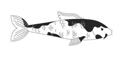 brillantemente colorato koi Karpfen nero e bianca 2d linea cartone animato carattere. orientale pesce per giapponese stagno isolato vettore schema animale. nishikigoi galleggiante monocromatico piatto individuare illustrazione