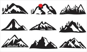 montagna silhouette impostare. roccioso montagne icona o logo collezione. vettore illustrazione