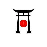 storico torii cancello giapponese logo. tramonto torii cancello icona logo vettore illustrazione. giapponese storia monumento