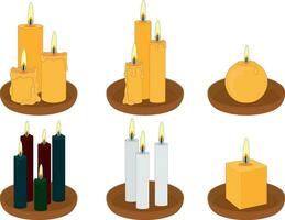collezione di magro e di spessore diverso colore cera candele su argilla piatti vettore illustrazione