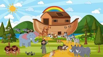 l'arca di Noè con animali selvatici nella scena della natura vettore