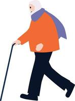 mano disegnato anziano personaggi camminare con canne nel piatto stile vettore