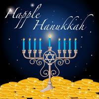 Modello di carta di Hanukkah felice con luce e oro vettore