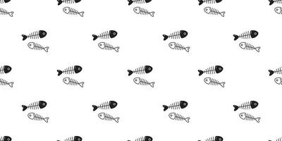 pesce osso senza soluzione di continuità modello vettore squalo delfino tonno salmone sciarpa isolato cartone animato piastrella sfondo ripetere sfondo Halloween illustrazione design nero