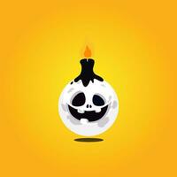 cranio Luna con albero candela Halloween logo design icona elemento vettore