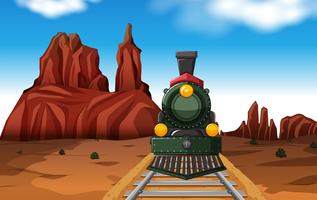 Viaggiare in treno nel deserto durante il giorno vettore