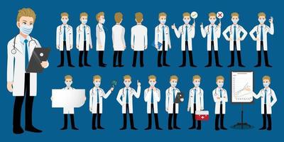 personaggio dei cartoni animati con un medico professionista icona piatta vettore di design