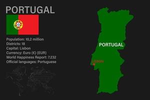 mappa del portogallo altamente dettagliata con bandiera, capitale e piccola mappa del mondo vettore