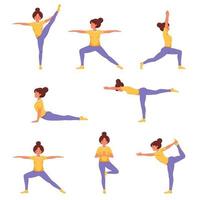 donna che fa yoga. serie di posizioni yoga. stile di vita sano, benessere vettore