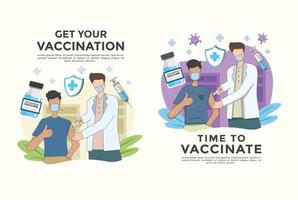 set di illustrazione vettoriale lotta covid 19 corona virus e vaccino 19
