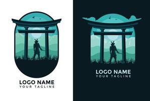 logo modello samura paesaggio design piatto in Cina vettore