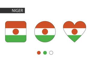 Niger 3 forme quadrato, cerchio, cuore con città bandiera. isolato su bianca sfondo. vettore