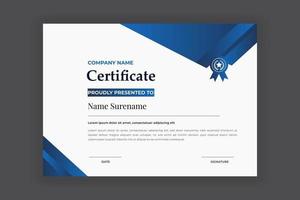 certificato di colore blu per il design del modello vettoriale del premio e dell'istruzione