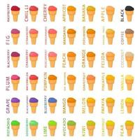 grande set colorato diversi tipi di gelato naturale vettore