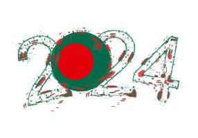2024 anno nel grunge stile con bandiera di bangladesh. vettore