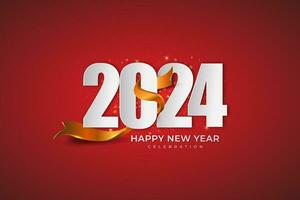 contento nuovo anno 2024. festivo realistico decorazione con oro nastro per celebrare 2024 festa, calandra e manifesto vettore