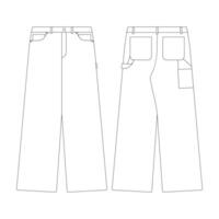 modello alto vita lunghezza largo falegname pantaloni vettore illustrazione piatto design schema capi di abbigliamento collezione